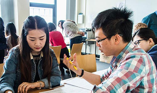 Two students working together